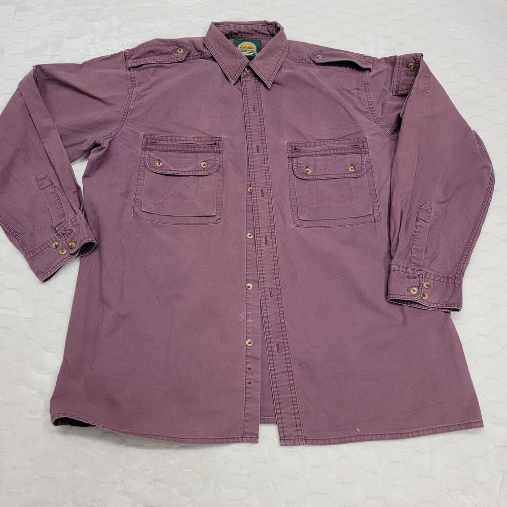 Cabelas Vintage Safari Series Shirt XL Purple Canvas Guide Fishing Workwear Vtg